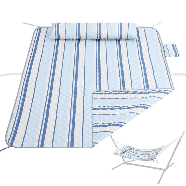 Vylceon Double Hammock Pad and Pillow Set,78" x 55"Polyester Quilted Hammock Pad, Enhanced Comfort for Rope Outdoor Patio, Garden, Beach Hammocks, BlueStripe