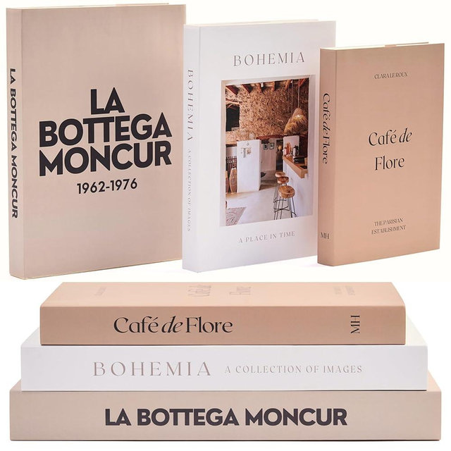 Moncur Home Coffee Table Books set of 3 Decorative Books Neutral Room Decor Aesthetic Shelf Decor Beige White Earth Tones Real Blank Pages Removable Covers Home Décor Accents Fake Books for Decoration