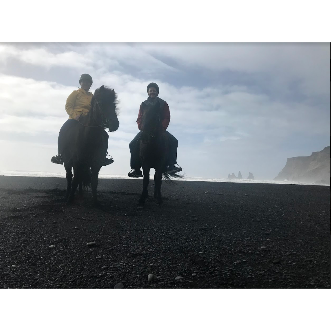 Riding Icelandic horses on the black sand beach