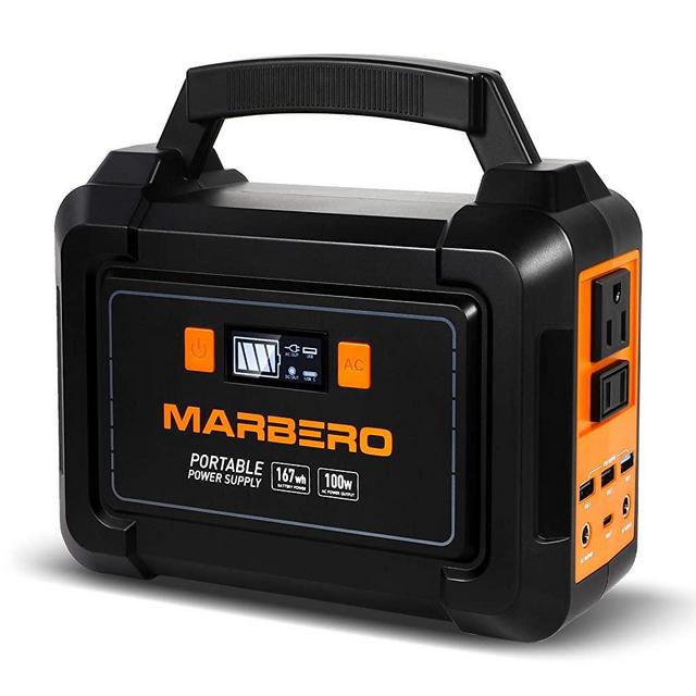 MARBERO 167Wh Portable Power Station, 45000mAh Solar Generators Lithium Battery Power Supply with 110V AC Outlet, 2 DC Ports, 4 USB Ports, LED Flashlights for CPAP Home Camping Emergency Backup