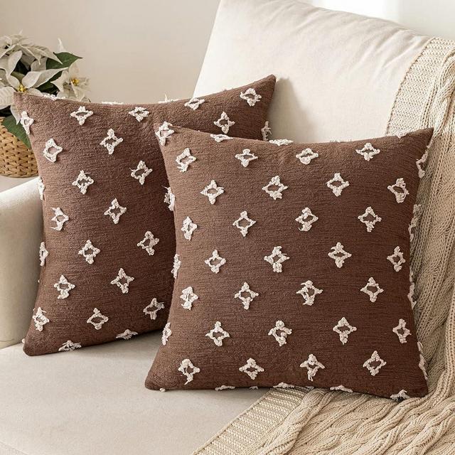 MIULEE Set of 2 Decorative Throw Pillow Covers Rhombic Jacquard Pillowcase Soft Square Cushion Case for Summer Couch Sofa Bed Bedroom Living Room, 18x18 Inch, Brown