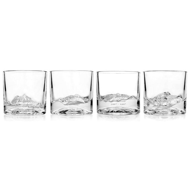 LIITON American Peaks Heavy Crystal Whiskey Glasses Gift Set of 4, Thick Freezable Bourbon Glass 1lb Each, Premium Whiskey Gifts for Men, Frozen Crystal Chills Cocktails, 10 oz