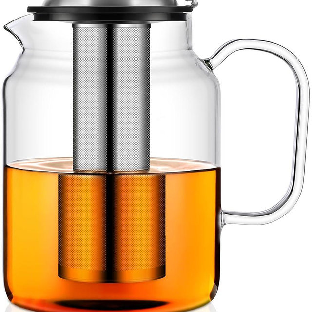 Aquach 85oz Glass Teapot with Stainless Steel Removable Infuser, Stovetop & Dishwasher Safe, Ideal for Brewing Loose Leaf & Blooming Tea