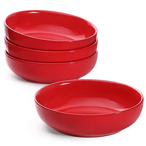 LE TAUCI Pasta Bowls Ceramic Salad Bowl, Large Serving Bowl Set 8.5 Inch - 45 Ounce - Set of 4, True Red