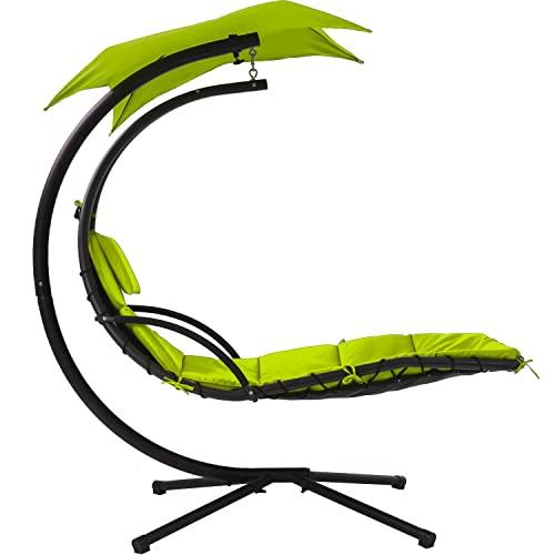FDW Patio Chair Hanging Chaise Lounger Chair Floating Chaise Canopy Swing Lounge Chair Hammock Arc Stand Air Porch Stand (Green)
