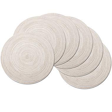 SHACOS Round Placemats Set of 6 Cotton Placemats Washable 15 inch Table Mats for Kitchen Tables (Ivory, 6)