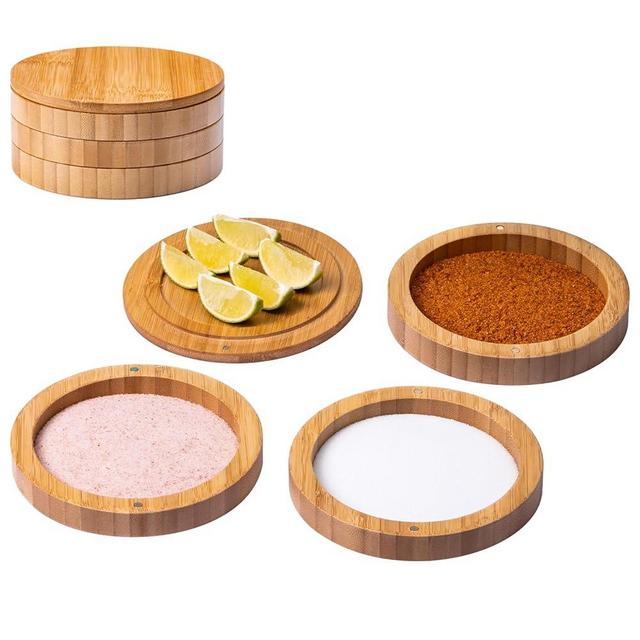 USEEKRIL 1 Piece 3-Tier Bamboo Margarita Salt Rimmer Set,Salt&Sugar Rimmer for Cocktails,Cocktail Glass Rimmer Tools with Magnetic Swivel Lid for Bartenders,Home Bar,Parties