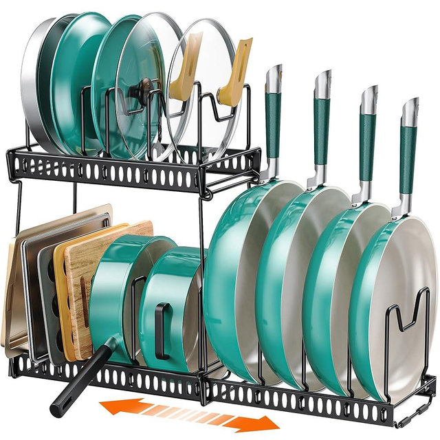 MonaSixy 3-Pack Pots and Pans Organizer, 4 DIY Method Expandable 14 Dividers Easy Install, Kitchen Pot Pan Lid Rack Storage Holder Organizers for Under Inside Cabinet