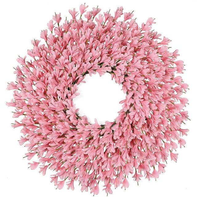 26 Inch Spring Wreaths for Front Door Large Easter Valentines Forsythia Floral Summer Spring Door Wreaths Outdoor All Season Spring Decorations for Home Porch Room Window Wall Farmhouse Decor (Pink-R)