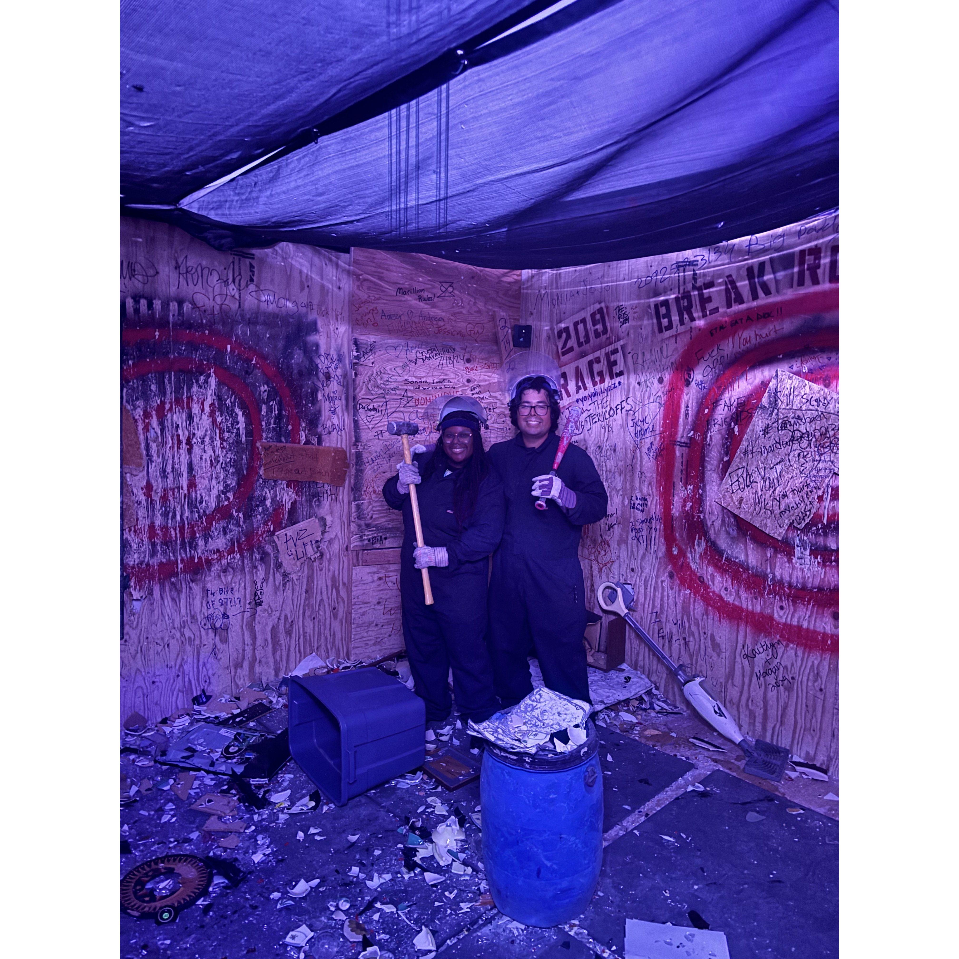 Daniel surprised Dejandra with a rage room/painting event