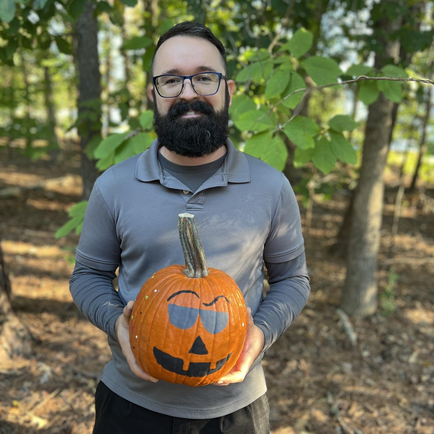 Dave and Allison painted pumpkins this fall. They saved some of the seeds, sprouted them, and planted them in the garden.