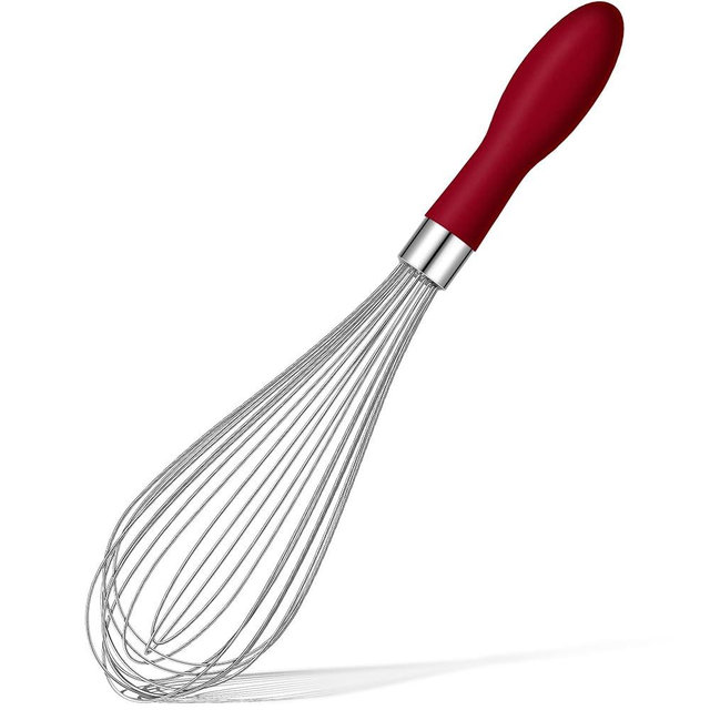 Rainspire 12-Inch Wire Whisk Stainless Steel, Balloon Whisks for Cooking, Wisk Wisking Tool With Soft Silicone Handle, Thick Durable Whisker for Blending, Beating, Whisking, Stirring, Red