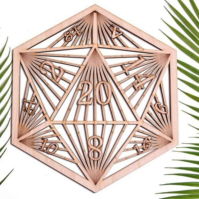 12" D20 Dungeon Dice, 20 Sided Die, DND Artwork, Icosahedron, Hanging Home Decor, Board Game Art, Wooden Wall Art Decor, Sacred Geometry Art, Geometry Art, Wooden Wall Art, Fourth Level Mfg. Designs