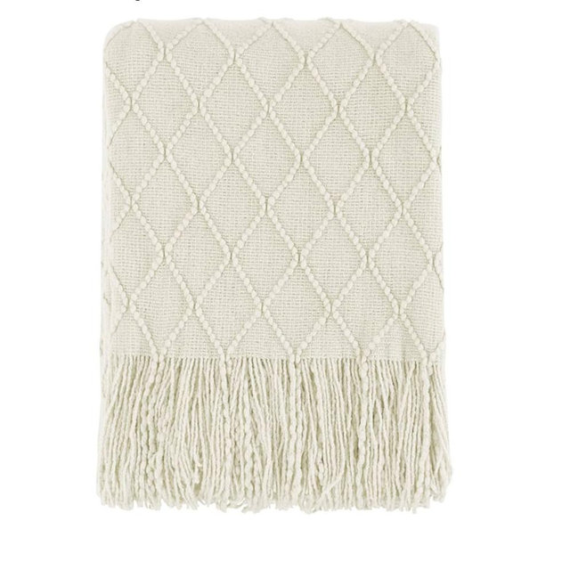 BOURINA Beige Throw Blanket 50x60 Inches Throw Textured Solid Soft Sofa Couch Decorative Knit Blanket
