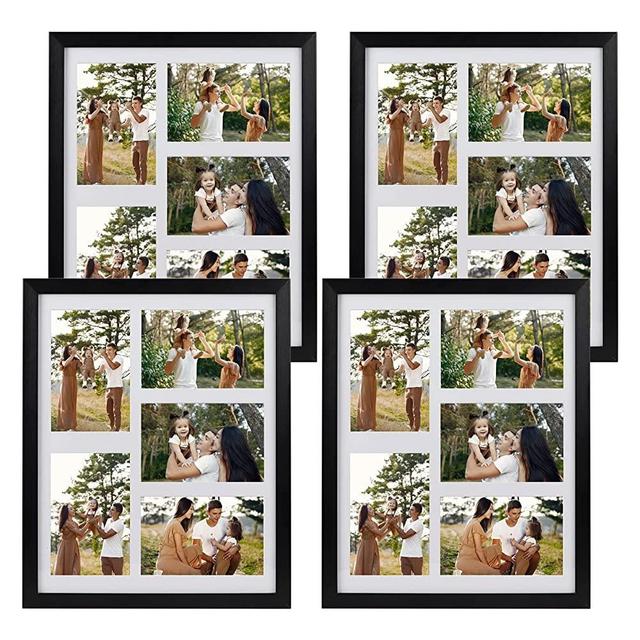 PHAREGE 4 Pack 4x6 Picture Frame Collage 5 Openings, 11x14 Black Poster Frame set of 4, Display Family Wedding Photos Horizontal or Vertical on The Wall