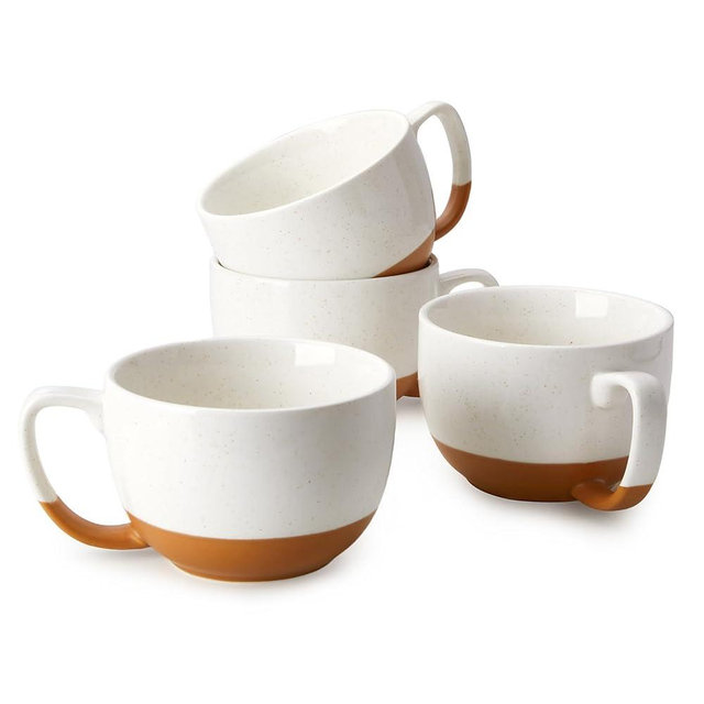 Teocera Beige Coffee Mugs Set of 4, 16 oz Ceramic Coffee Mug, Large Mug Set with Handle for Cold or Hot Drinks like Cocoa, Latte, Milk, Cereal, Durable Porcelain with Nordic Style