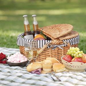 Happypicnic Wicker Picnic Basket with Handle, 15" Large Empty Picnic Basket with Lid & Removable Liner, Vintage Hand Woven Basket for Picnics, Camping, Veg Picking, Mother'S Day, Thanksgiving (Stripe)