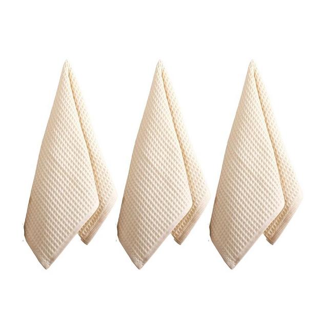 PÜSKÜL Waffle Kitchen Towels 3 Pieces - Premium 100% Turkish Organic Cotton Ultra Soft Quick Dry Absorbent Lint Free Hand Dish Towel 32X16 Inches (Natural Beige, 3)