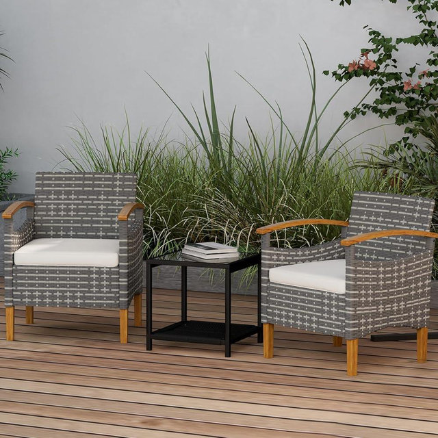 ARTBUSKE Outdoor Patio Furniture Set with Coffee Table 3 Piece Patio Conversation Sets Wicker Patio Set for 2 Outdoor Furniture Sets for Yard Backyard Lawn Porch Poolside Balcony, Grey