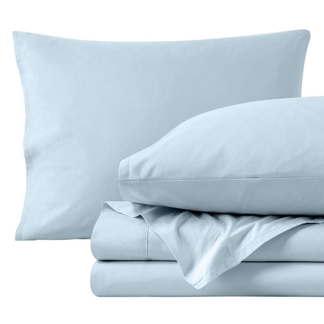 300 Thread Count Organic Cotton Percale Winter Blue 4 Piece Queen Bed Sheet Set by Bare Home