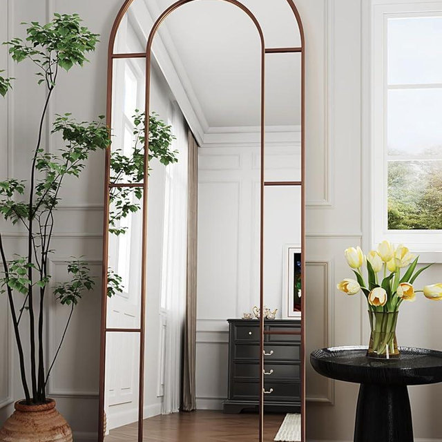 Antok 71" x 28" Full Length Mirror, Floor Mirror Arched Window Decorative Mirror, Metal Framed Decor Farmhouse Floor Mirrors Art Pane Mirrors Wall Decor for Bedroom, Living Room, Entryway Bronze