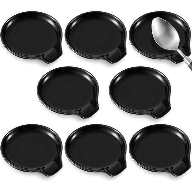Irenare 8 Pcs Ceramic Spoon Rest for Stove Top, 3.74 Inch Porcelain Spoon Holder, Coffee Utensil Rest Heat Resistant Dishwasher Safe for Home Kitchen Accessories Gift(Black)