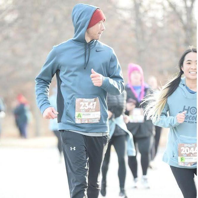 December 2022- Crossing the finish line together during the 5k Hot Chocolate Run in St. Louis!