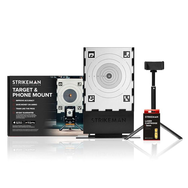 Strikeman 9mm Dry-Fire Laser Training System - Great for Target Shooting Practice with Pistols - Kit Includes Access to Updated App (No Subscription Needed), Cartridge, Target & Phone Holder