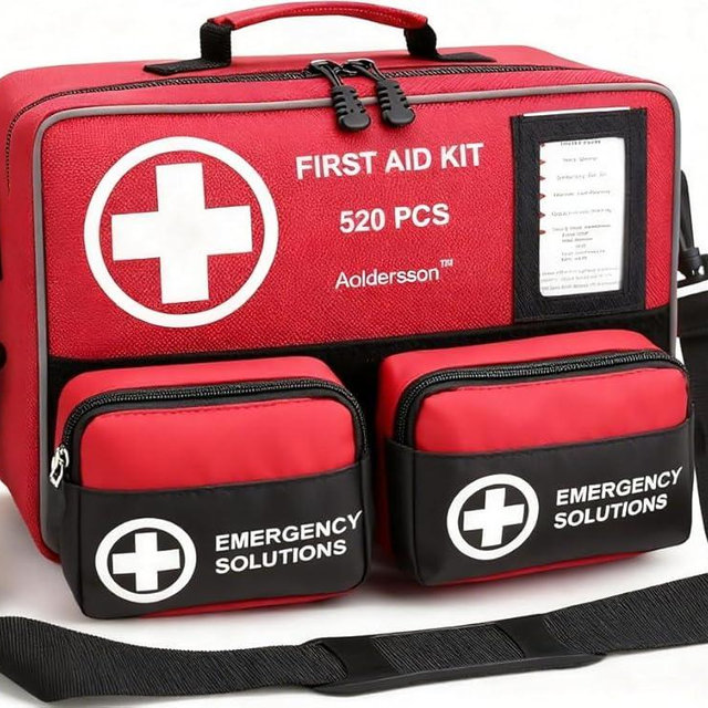 Aoldersson 520 Piece Large First Aid Kit – Emergency Survival Kit for Car, Home, Camping, and Travel – Compact Medical Kit for Roadside Emergencies, Outdoor Adventures, and Everyday Safety
