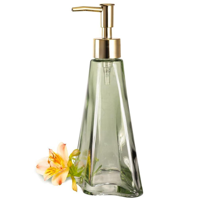 EMPO Vintage Elegant Glass Soap Dispenser, Liquid Soap/Sanitizer/Shampoo Bottle with Golden ABS Pump, Rustic Farmhouse Decor Hand Soap Dispenser Bathroom Accessories (Ripple Yellow-Green)