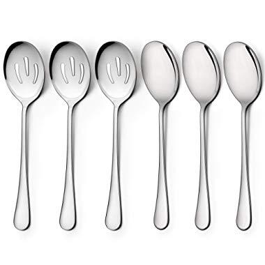 LIANYU Serving Spoons x 6, Slotted Serving Spoon x 6, Stainless Steel Party Buffet Catering Dinner Banquet Serving Spoons, Mirror Finish, Dishwasher Safe