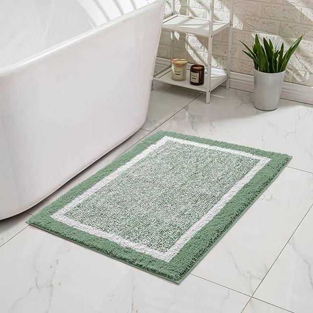 CozeCube Bath mats for Bathroom Non Slip, Plush Shaggy Bath Rugs for Bathroom Washable, Extra Soft and Absorbent Microfiber Bath Rugs, Sage Green, 24" x 16