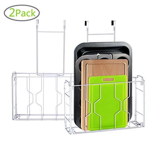 2 Pack- Simple Trending Over the Door/Wall Mount Cabinet Door Organizer Holder in Kitchen or Pantry for Cutting Board, Aluminum Foil, Cleaning Supplies, Silver