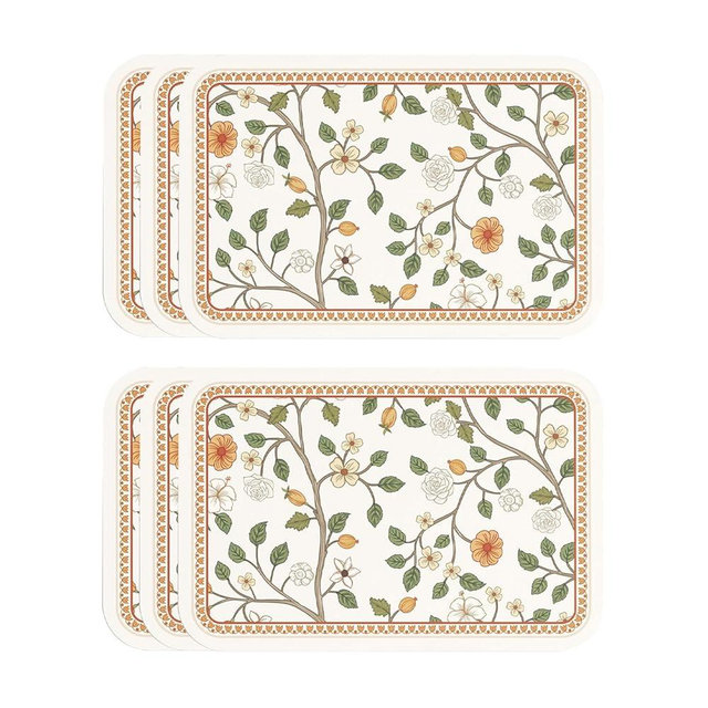 ISAENNE White PVC Placemats Set of 6,Rectangular Floral Placemats,Waterproof and Heat-Resistant Orange Flower Pattern,Decoration for Kitchen,Dinning,Parties, Holiday,12"*17"