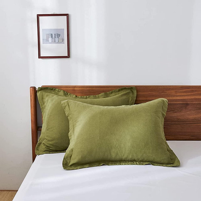 Simple&Opulence 100% Belgian Linen Pillowcase -Set of 2, King Size, Breathable Pure Linen Suitable for Home -Soft and Durable with Envelope Closure (20''x 36'', Olive Green)