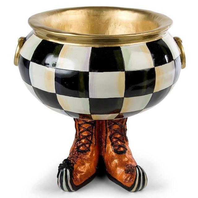 MACKENZIE-CHILDS Courtly Check Cauldron, Halloween Candy Bowl, Home Decor, 96 Ounce Bowl