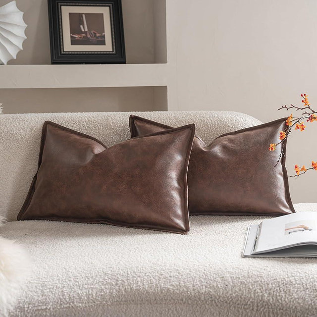 Neelvin Faux Leather Decorative Throw Pillow Covers Modern Solid 12x20 inch Set of 2 Pillowcase Cushion Case for Bed Sofa Couch