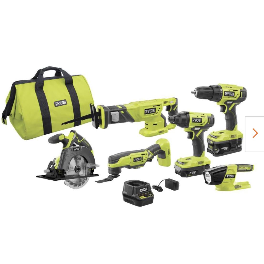 ONE+ 18V Lithium-Ion Cordless 6-Tool Combo Kit with (2) Batteries, Charger, and Bag