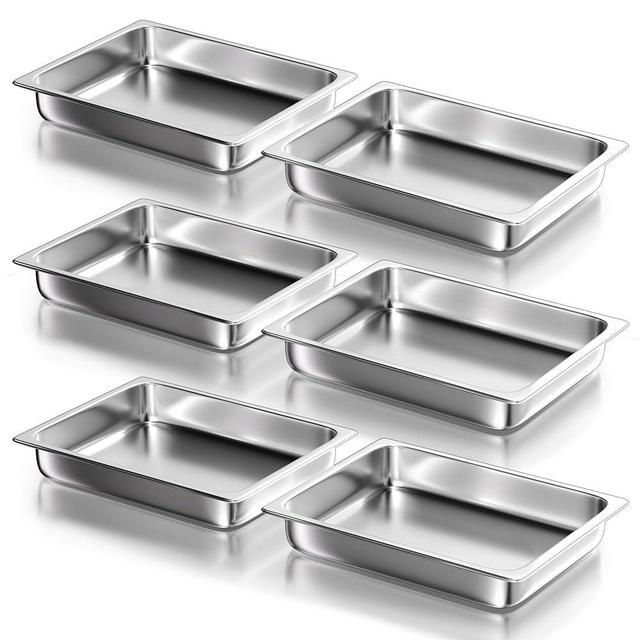 WantJoin 1/2 Half Size Steam Table Pans, 6-Pack 2.5 Inch Deep Restaurant Steam Table Pans Commercial, Hotel Pan Made of 201 Gauge Stainless Steel
