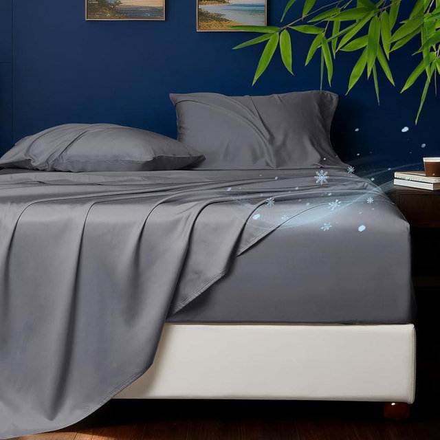 HYPREST Cooling Sheets California King – Rayon Derived from Bamboo, Silk Soft & Breathable, No Sweat Luxury Sheet Set, Extra Deep Pocket King Sheets Fits 18"–24" Thick Mattress - Grey