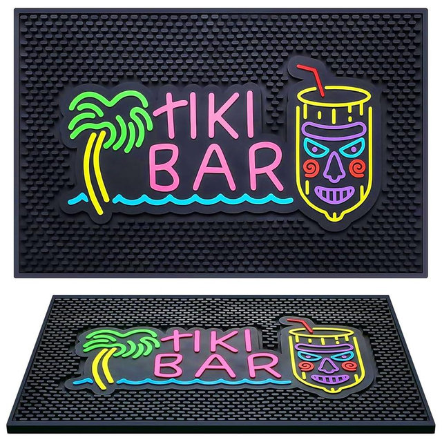 Preboun Tiki Bar Mat 12 x 18 Inches Thick Rubber Fluorescent Pattern Non Slip Bar Mat for Countertop Entertaining and Vibrant Home Service for Coffee Kitchen Restaurants