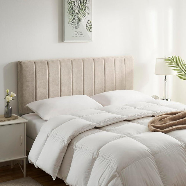 Upholstered King Headboard - Easy Assemble Channel Stitched Headboard King Size Bed - Wall Mounted Headboard with 3D Soundproof Wall Panels Peel & Stick Floating Headboards for King Size Bed - Beige