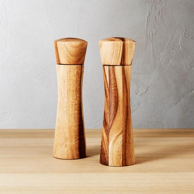 Set of 2 Cinch Acacia Short Salt-Pepper Mills