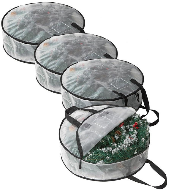 PWRSC 4 Pack Wreath Storage Bag, Summer, Christmas Decoration Garland Container, 24 Inch Clear Door Wreath Organizers, Moving Boxes, Packing Supplies for College