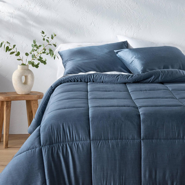 King/California King Rayon from Bamboo Comforter Set Dark Mineral Blue - Casaluna™