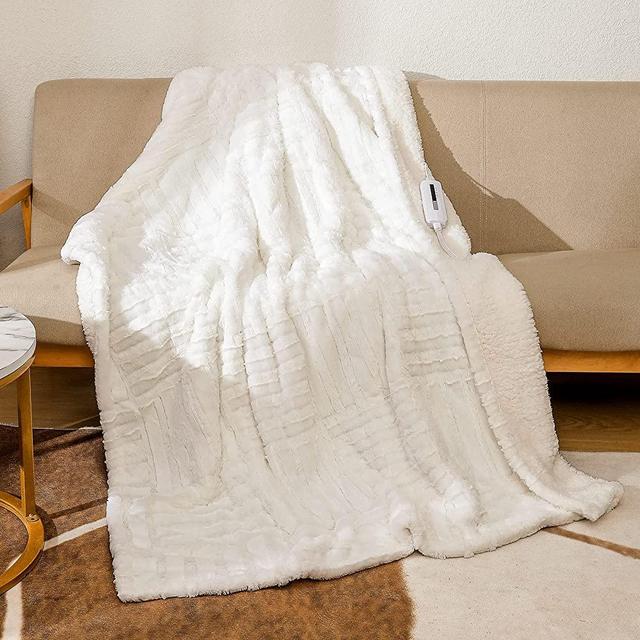 Heated Blanket Electric Throw Luxury Faux Fur Sherpa Fast Heating Blanket 5 Heating Levels 3 Hours Auto Off with ETL Certificated 50x60 inches