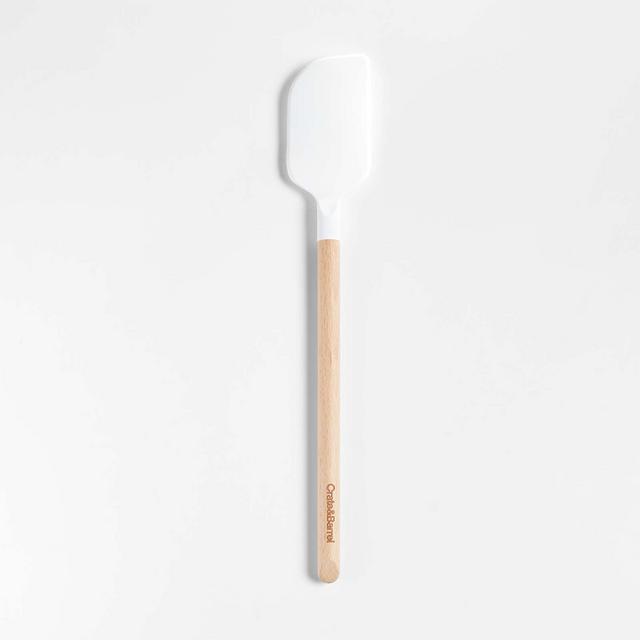 Crate & Barrel White Silicone and Wood Spatula