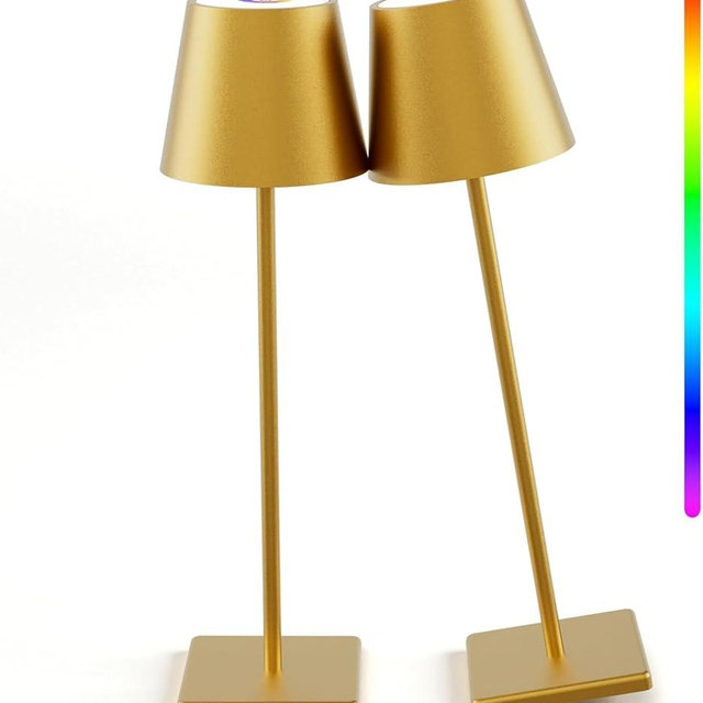 2-Pack LED Cordless Table Lamp with RGB & Stepless Dimming, 3W 5500mAh Rechargeable Desk Lamps Battery Operated Table Light Stepless Dimmable Portable Table Lamp for Table/Bedroom/Outdoor (Gold)