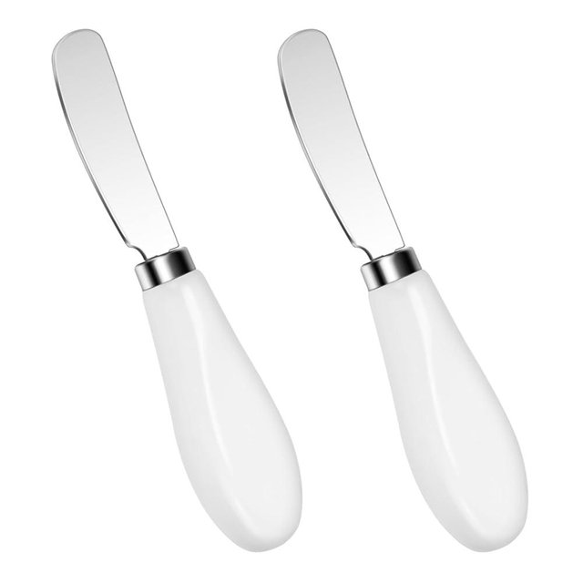 Mlurcu Butter Spreader Knives Set of 2, Stainless Steel Butter Knife with Porcelain Handles, Blunt Edge Cheese Spreader Set for Soft Cheese, Butter, Jam, Charcuterie, Pastry