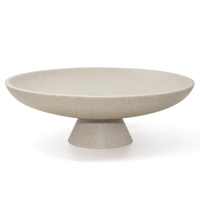 YMXYJM Modern Resin Pedestal Decorative Bowl, Large Fruit Bowl for Kitchen Counter, Stylish Key Bowl for Entryway Table, Beige